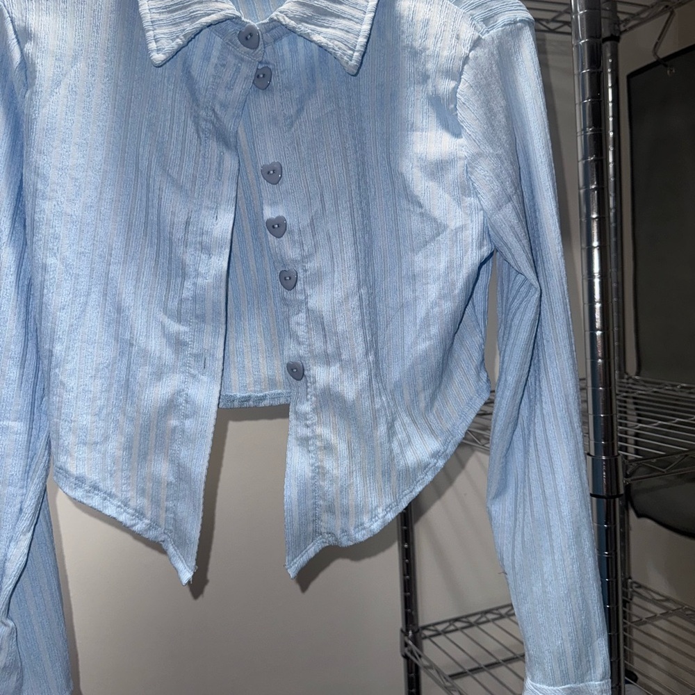Light Blue Cropped Button-Up Shirt